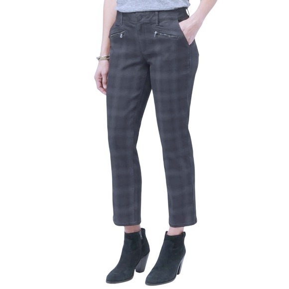 DEMOCRACY Green Blue Plaid pants cropped zip details freedom jeggings jeans 14 - Picture 2 of 4